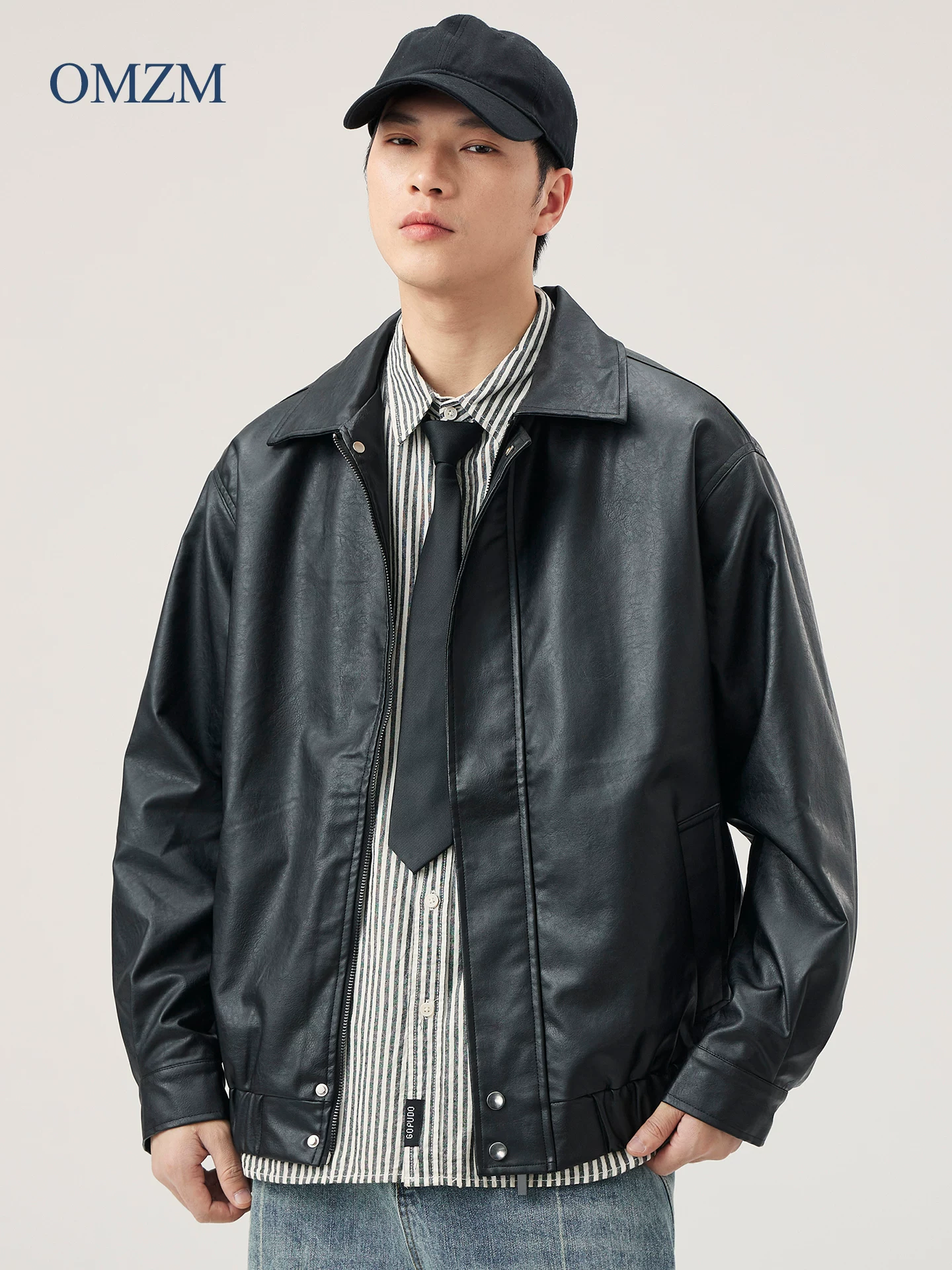 Áo khoác da OMZM Melard dành cho nam, mùa thu đông, áo khoác biker ngắn dáng rộng theo phong cách cổ điển Mỹ, áo khoác da PU phong cách cá tính