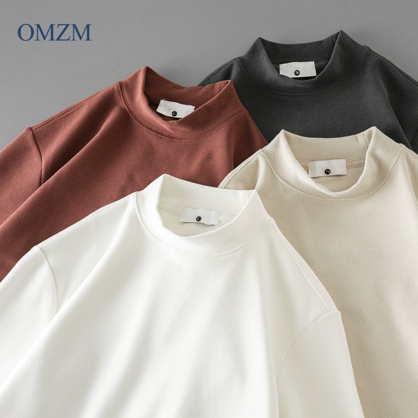 Áo sơ mi giữ nhiệt cổ cao nửa cổ OMZM dành cho nam, áo sơ mi dài tay giữ ấm tự sưởi ấm mùa thu đông với lông cừu hai mặt.