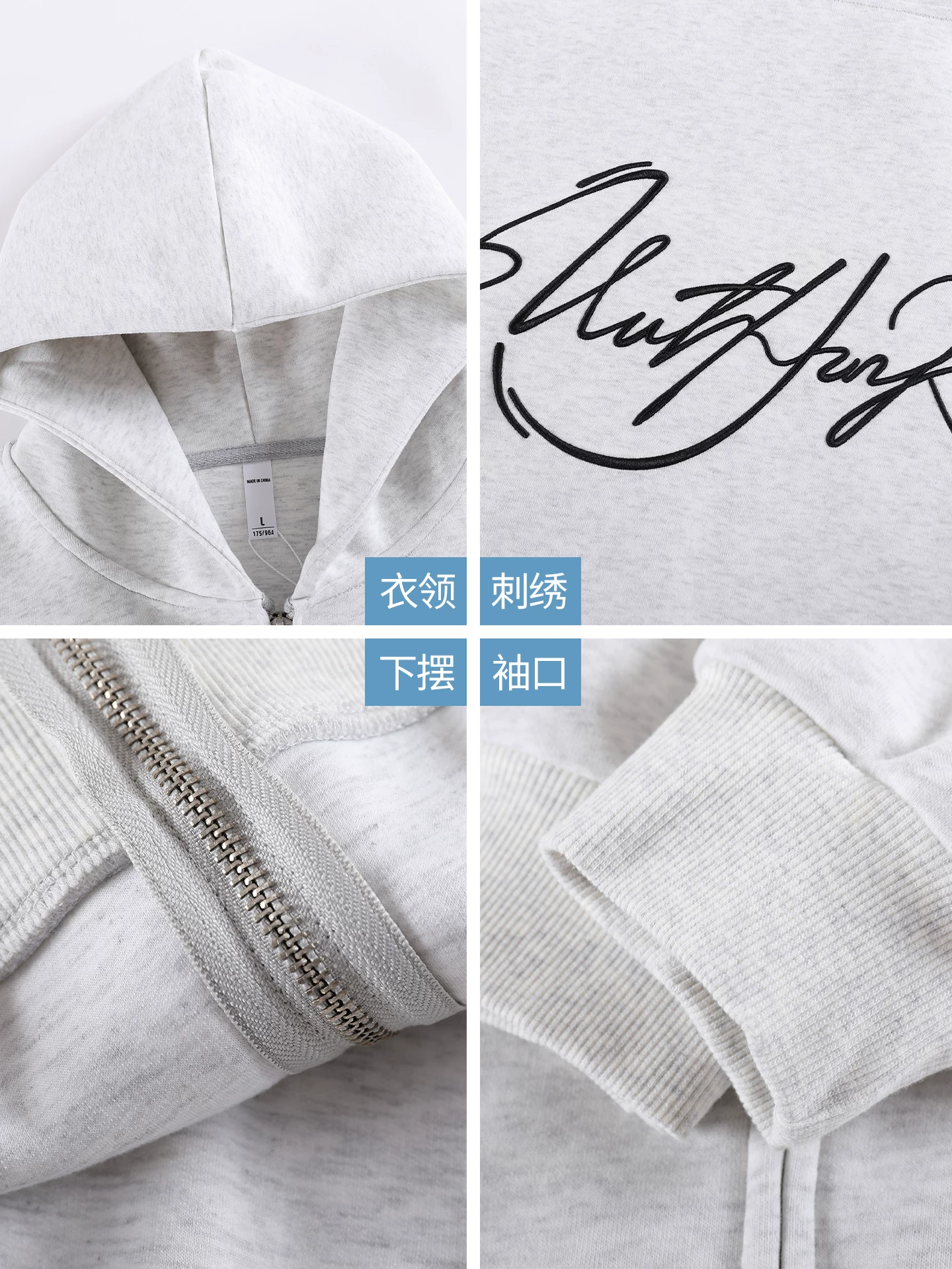 Áo khoác cardigan hạng nặng OMZM450G dành cho nam, áo nỉ có mũ trùm đầu thêu phong cách Mỹ mùa thu, áo khoác cardigan dáng rộng dành cho cặp đôi.