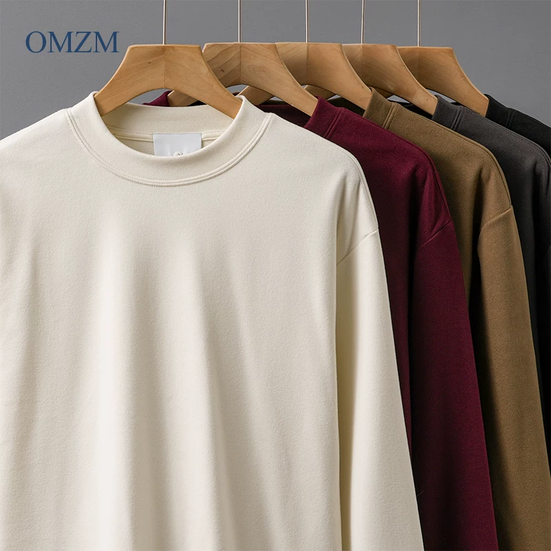Áo thun nam OMZM300G chất liệu nhung Đức cao cấp, tay dài, mùa đông 2024, kiểu dáng rộng, cổ tròn, dày dặn, giữ ấm