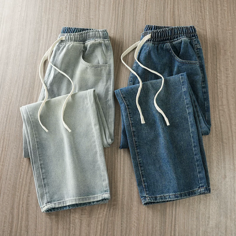 Quần jean màu sáng kiểu cổ điển của OMZM dành cho nam giới, quần ống suông dáng rộng hợp thời trang mùa hè, quần dài đường phố cao cấp