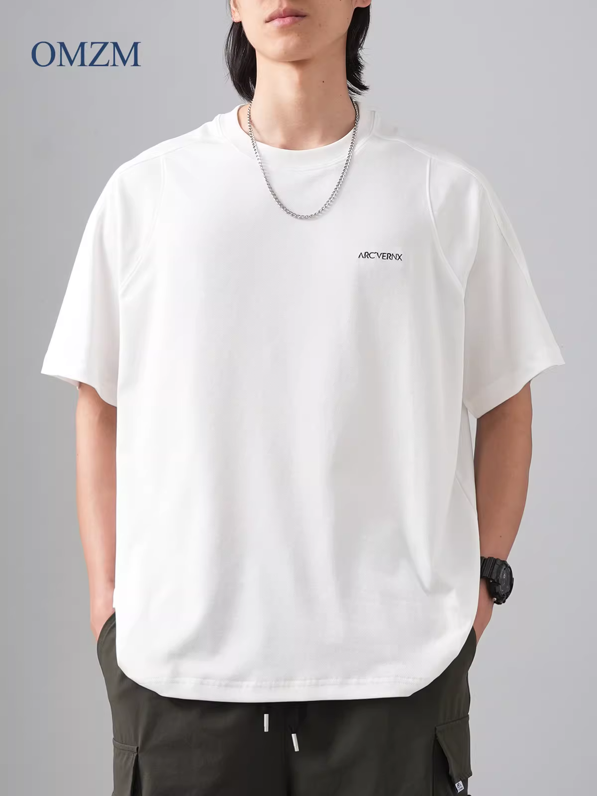 [Mesh Breathable T] Áo thun nam kiểu Mỹ bằng vải lụa băng nhanh khô, tay ngắn, kiểu dáng mùa hè mỏng, thêu chữ trẻ trung nửa tay