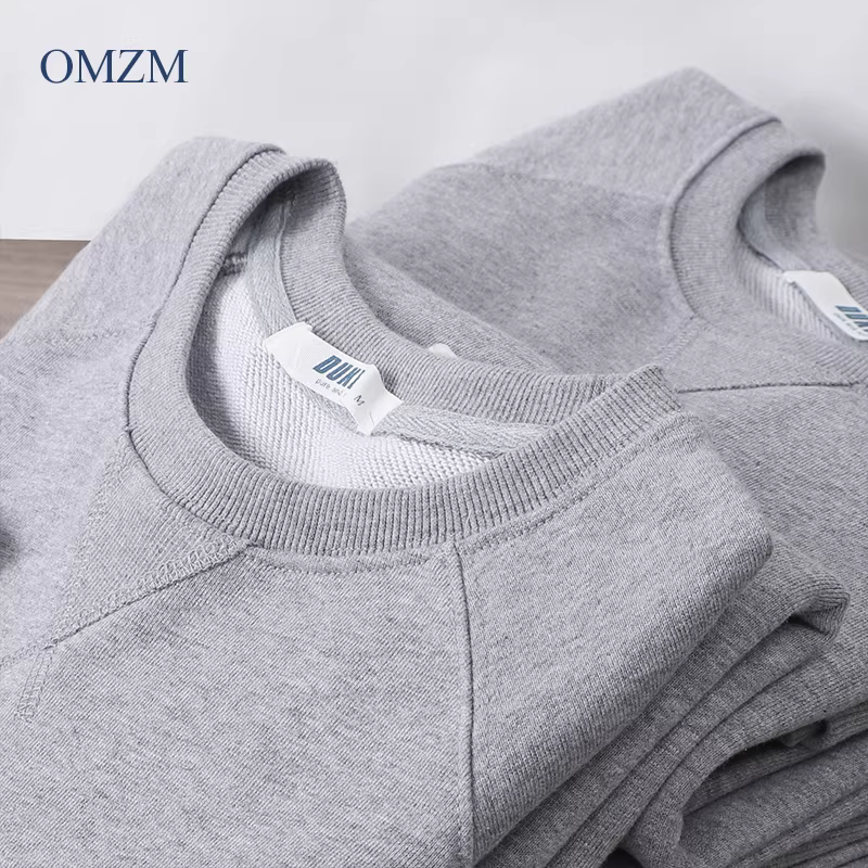 Áo thun nam cổ tròn chất liệu cotton dày dặn 340g kiểu Mỹ OMZM, áo len thu đông chất liệu cotton nguyên chất, áo khoác màu trơn không mũ rộng rãi