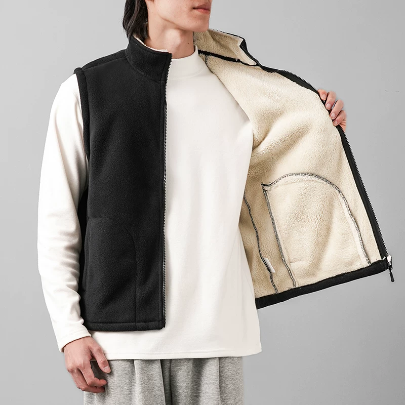 Áo vest nỉ dày kiểu Mỹ dành cho nam, mùa thu đông, dày dặn với lớp lông cừu, áo ấm có lớp lót bên trong.