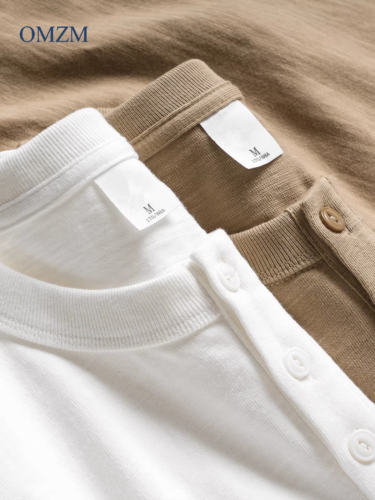 Áo thun dài tay cổ Henry bằng cotton nguyên chất hạng nặng OMZM400g dành cho nam, áo nỉ dáng rộng phong cách Mỹ mùa thu, áo sơ mi màu trắng tinh khiết.