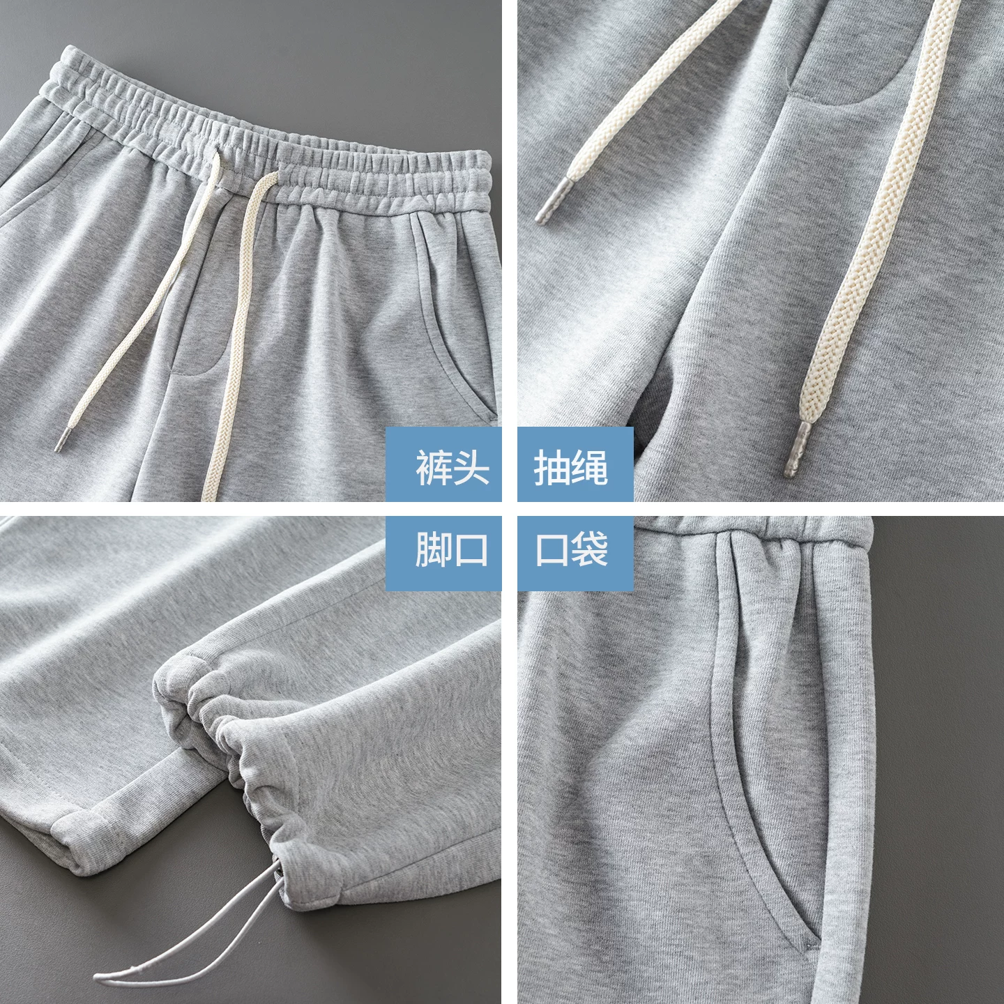 Quần thể thao hạng nặng kiểu Mỹ OMZM dành cho nam, thiết kế mùa thu, quần ống thẳng rộng, quần lửng màu xám thông thường
