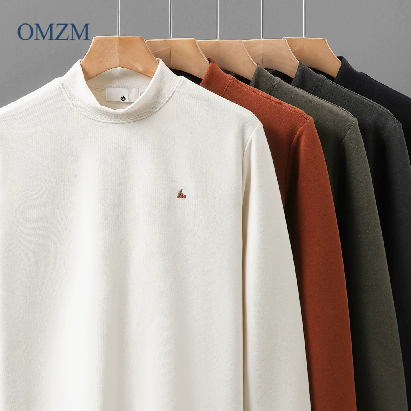 OMZM cổ cao nửa cổ nhung Đức lớp lót bên trong áo len nam mùa thu đông nhung hai mặt ấm áp áo len thêu tay dài dày dặn