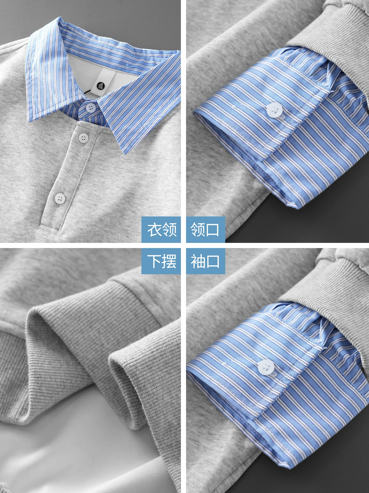 Áo len chắp vá giả hai mảnh OMZM dành cho nam, phong cách giản dị mùa thu kiểu Mỹ, áo sơ mi dáng rộng tay dài có cổ màu sắc tương phản dành cho thanh thiếu niên