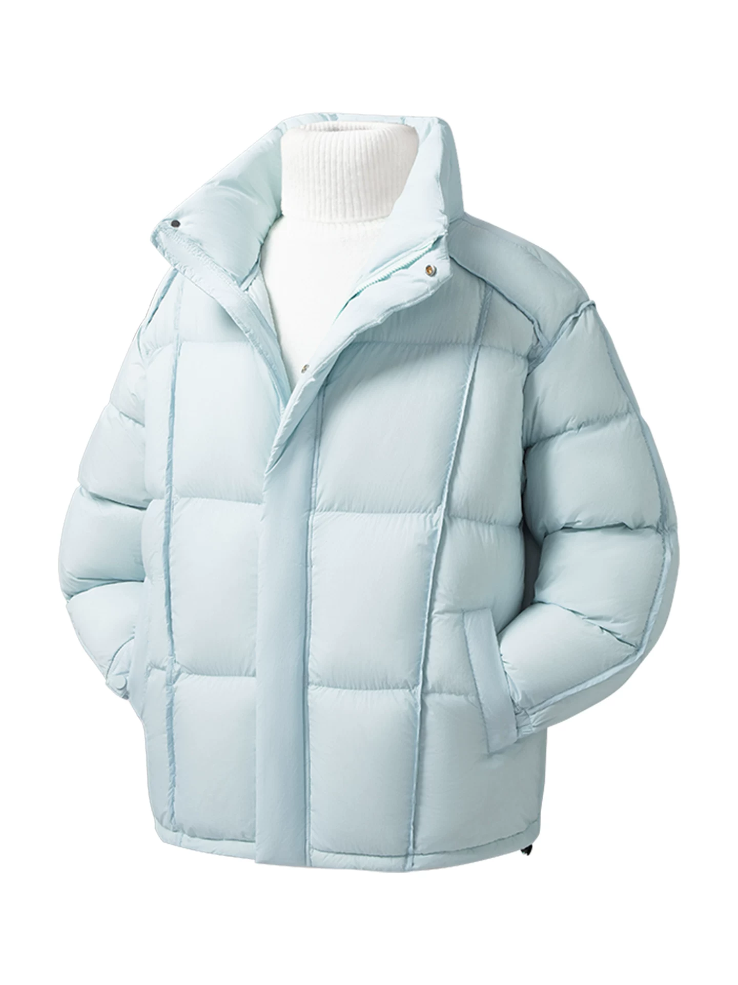 Áo khoác lông vịt OMZM Dopamine dành cho nam, phong cách mùa đông kiểu Mỹ, lót lông cừu, áo khoác cổ đứng dày, màu trơn, áo khoác phao ấm áp.