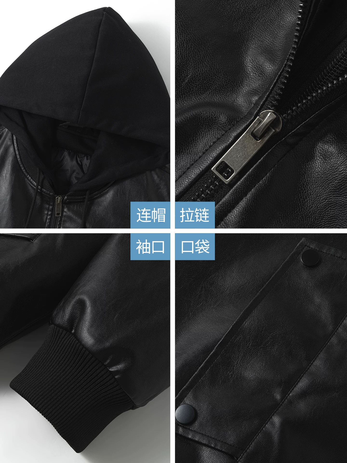 Áo khoác bomber màu đen OMZM áo khoác cotton dành cho nam mùa đông giả hai mảnh có mũ trùm đầu dày dặn ấm áp áo khoác da cao cấp