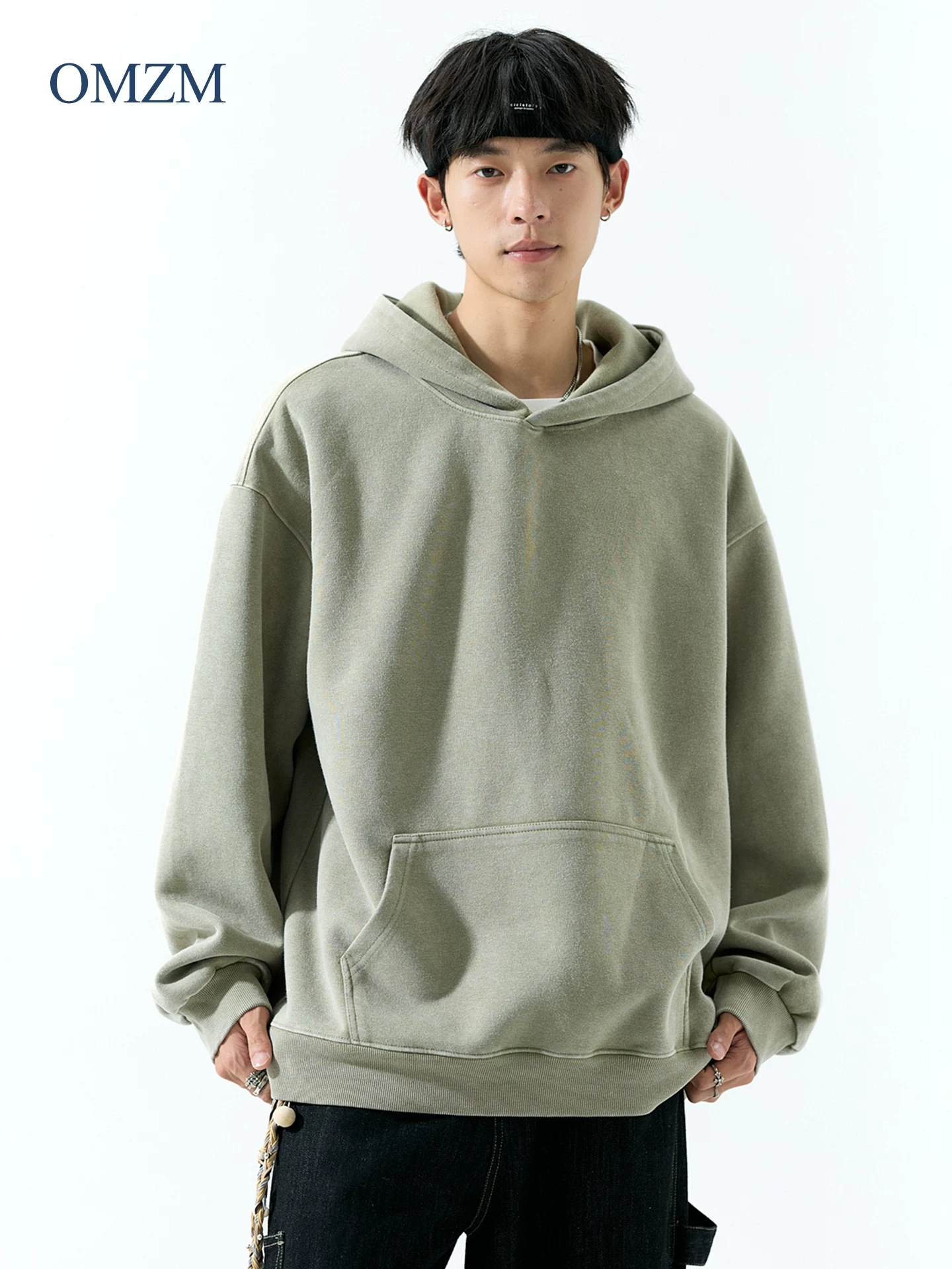 Áo hoodie nam OMZM400G chất liệu dày dặn, kiểu dáng cổ điển Mỹ, chất liệu vintage đã qua xử lý, áo khoác rộng rãi, thích hợp cho mùa thu.