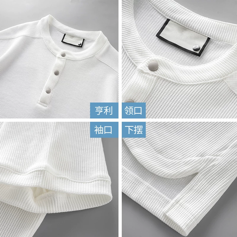 Áo thun cổ henley chất liệu dày dặn OMZM250G dành cho nam, mùa hè thoáng khí, nhanh khô, tay ngắn, kiểu dáng Mỹ, màu trơn