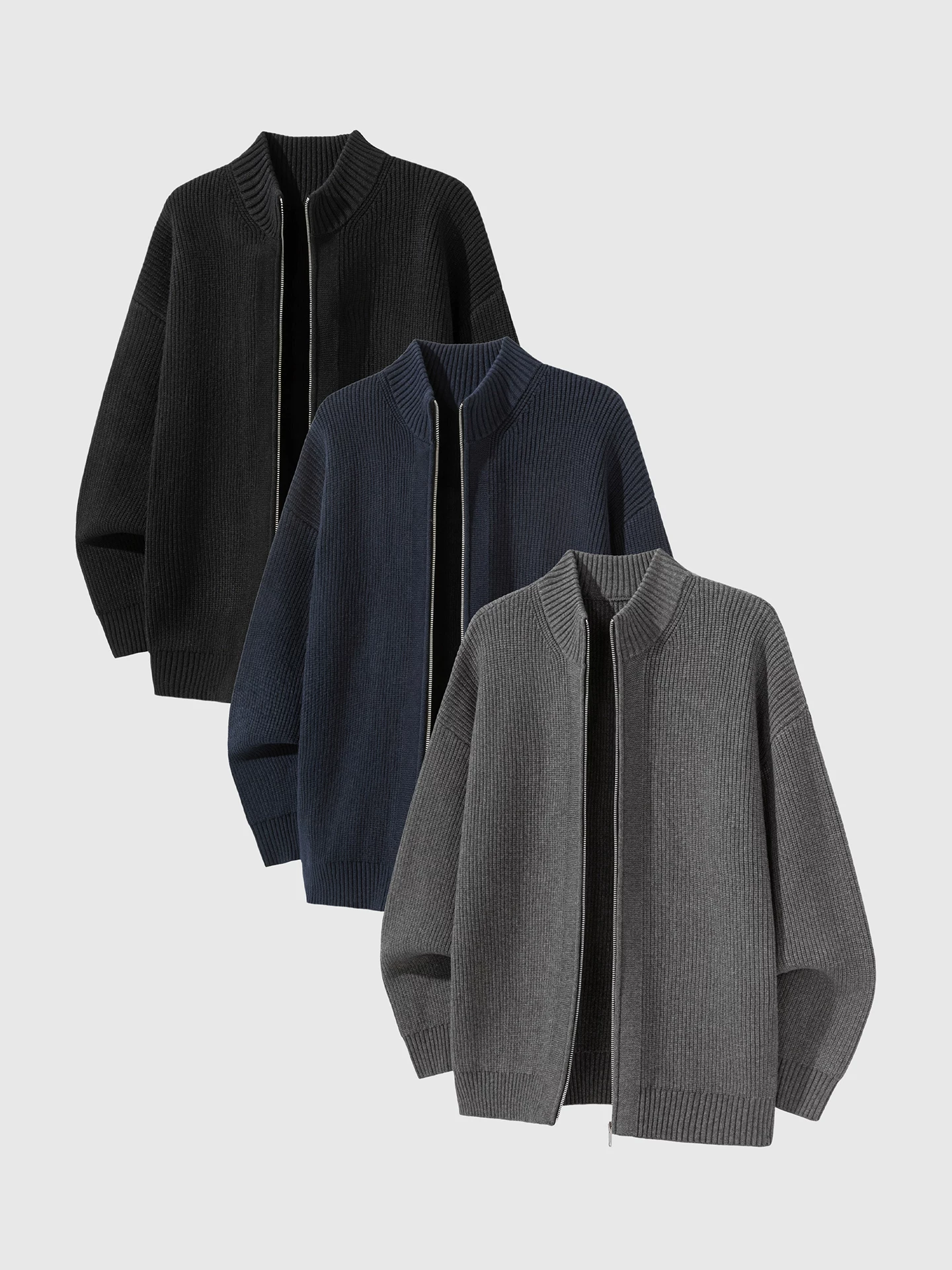 Áo len cardigan hạng nặng OMZM850G dành cho nam, áo len dệt kim có khóa kéo kiểu dáng sạch sẽ mùa đông kiểu Mỹ, áo khoác phong cách giản dị