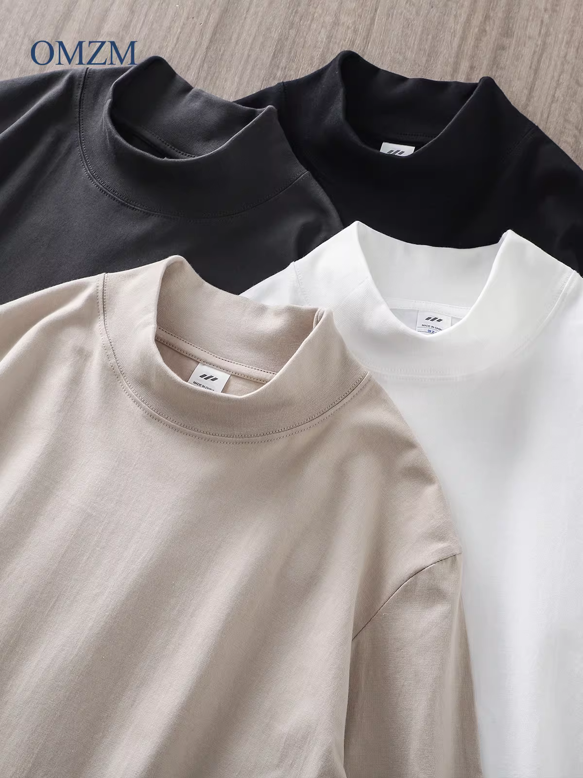 Áo thun cổ cao nửa cổ bằng cotton nguyên chất hạng nặng 270G dành cho nam, áo len dài tay cổ trung mùa thu đông, áo sơ mi lớp nền màu trơn rộng rãi