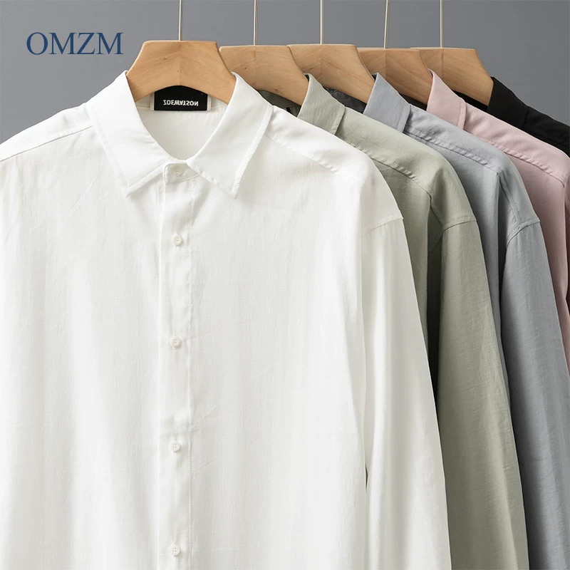 OMZM Lyocell Tencel áo sơ mi nam dài tay mùa xuân thu cao cấp áo sơ mi trắng chống nhăn áo khoác thường ngày