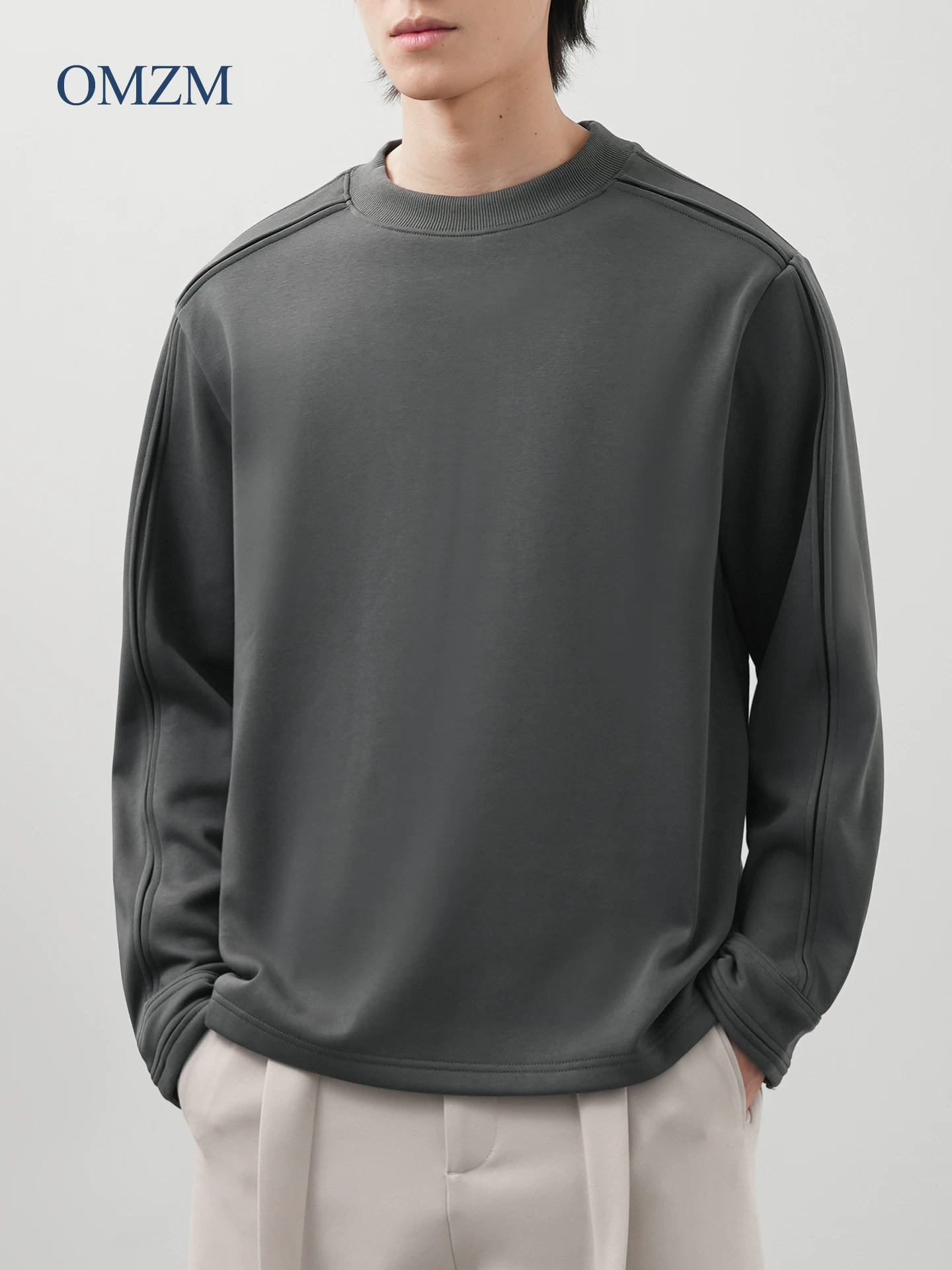 Áo nỉ hạng nặng OMZM340G dành cho nam, lớp bên trong dày dặn ấm áp mùa đông, tay áo dài phối màu theo phong cách cổ điển Mỹ