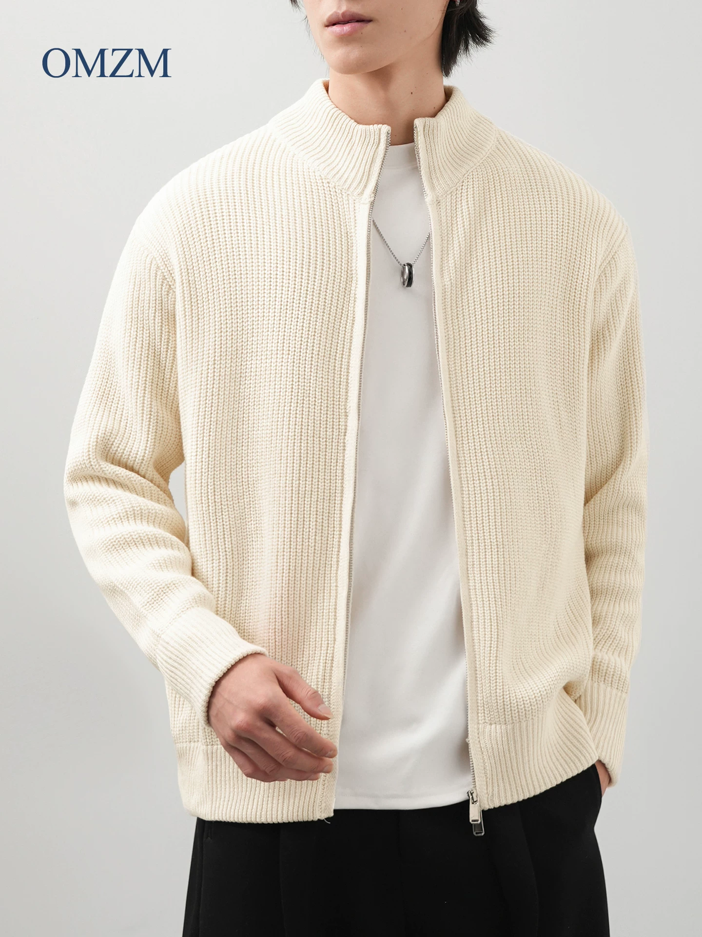 OMZM áo len dây kéo cardigan nam mùa đông Mỹ retro dày áo khoác phong cách Nhật Bản lười biếng giản dị hàng dệt kim
