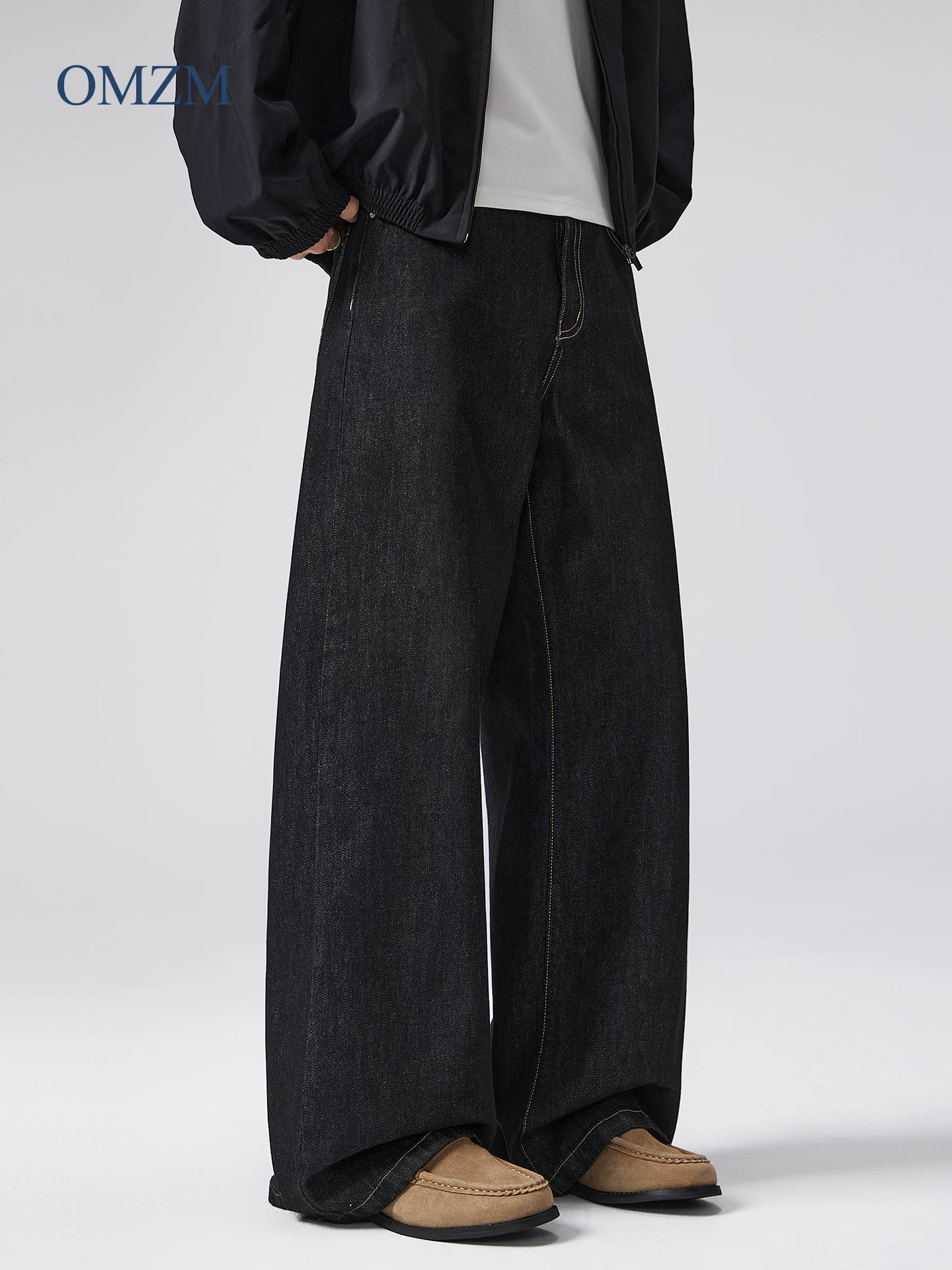 OMZM retro denim màu gốc quần jean nam mùa đông cổ điển phong cách Mỹ quần ống rộng quần ống rộng