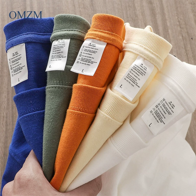 Áo thun cotton nguyên chất hạng nặng 270g kiểu Mỹ dành cho nam, tay ngắn, cổ tròn mùa hè, áo thun cổ nhỏ màu trắng nguyên bản cổ điển.