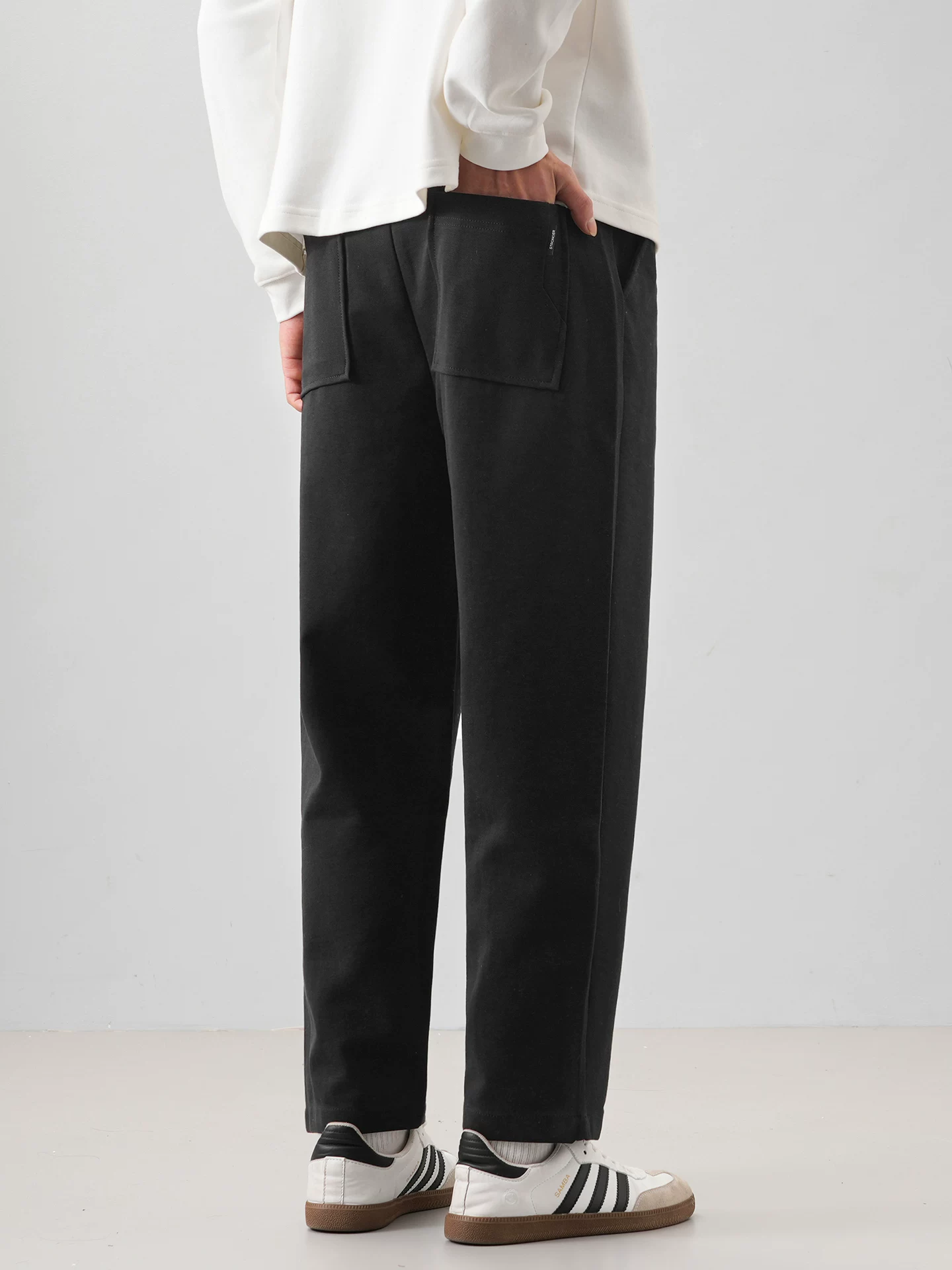 Quần âu dáng thẳng hạng nặng OMZM dành cho nam, mùa thu đông kiểu Mỹ cổ điển, quần dài phối màu trơn, quần thể thao ống côn