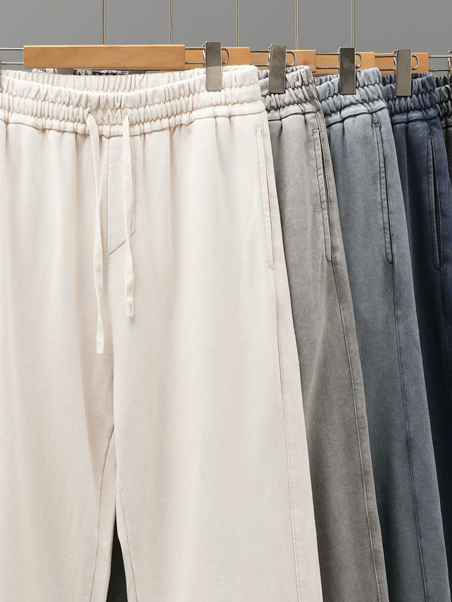 Quần thể thao cotton nguyên chất hạng nặng kiểu Mỹ của OMZM dành cho nam, quần thể thao ống thẳng dáng dài mùa thu, quần ống rộng kiểu retro phong cách đường phố cao cấp