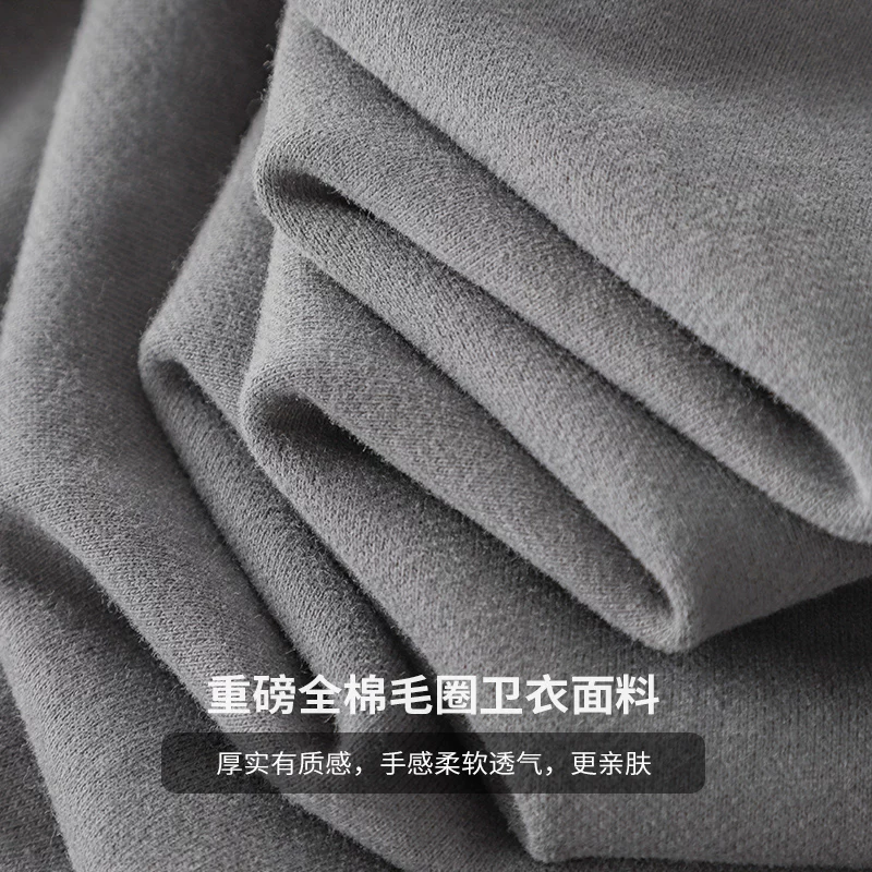 Áo len cổ tròn kiểu Mỹ dành cho nam, chất liệu cotton nguyên chất, dáng rộng, dày dặn, màu trơn, lót lông cừu, áo chui đầu dài tay, áo lót, áo khoác cho mùa xuân và mùa thu.