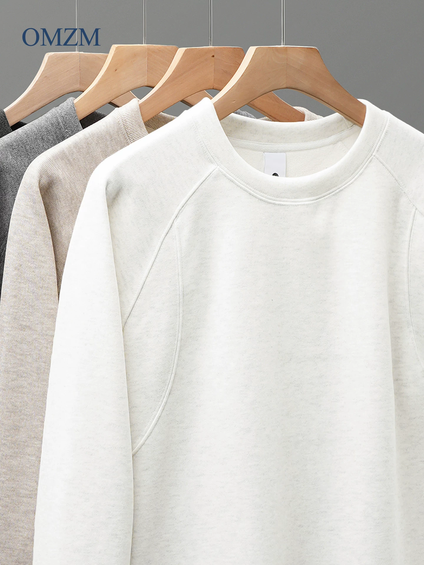 Áo nỉ lông cừu hạng nặng OMZM dành cho nam, lớp lót giữ ấm dày dặn mùa đông, dáng rộng, cổ tròn, áo khoác dài tay kiểu dáng phá cách.