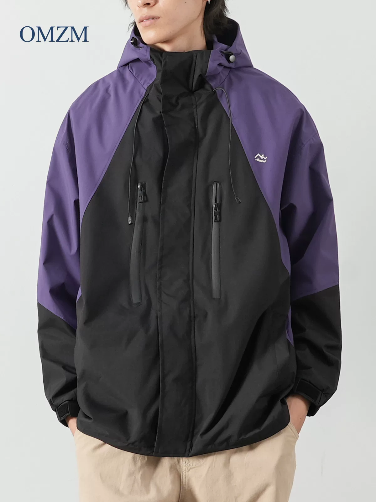 Áo khoác ngoài trời có mũ trùm đầu hạng nặng OMZM dành cho nam, áo khoác chắp vá phối màu theo phong cách núi non, áo khoác chức năng kiểu Mỹ dành cho cặp đôi, hợp thời trang