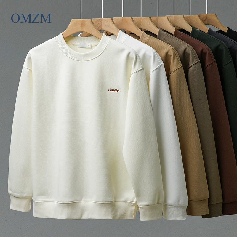 Áo thun nam cổ tròn OMZM340G chất liệu dày dặn, kiểu dáng thời trang thu đông 2024, thương hiệu nổi tiếng, thêu họa tiết, áo trơn rộng rãi, không mũ.