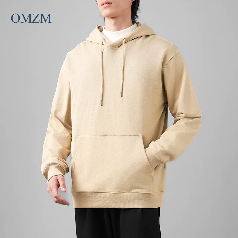 Áo nỉ nam OMZM400G chất liệu cotton dày dặn, kiểu dáng mới mùa đông 2024, áo khoác có mũ, chất liệu terry, màu trơn, kiểu dáng rộng rãi