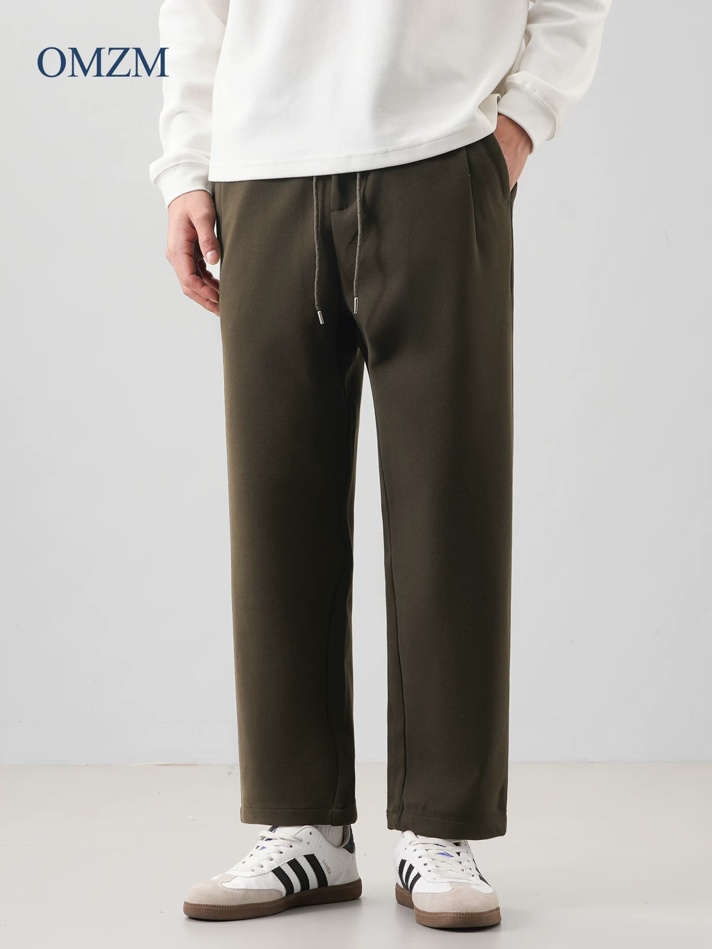 Quần âu nam OMZM chất liệu len dày dặn, quần ống đứng dày dặn ấm áp mùa thu đông, quần ống côn màu trơn phong cách retro Mỹ