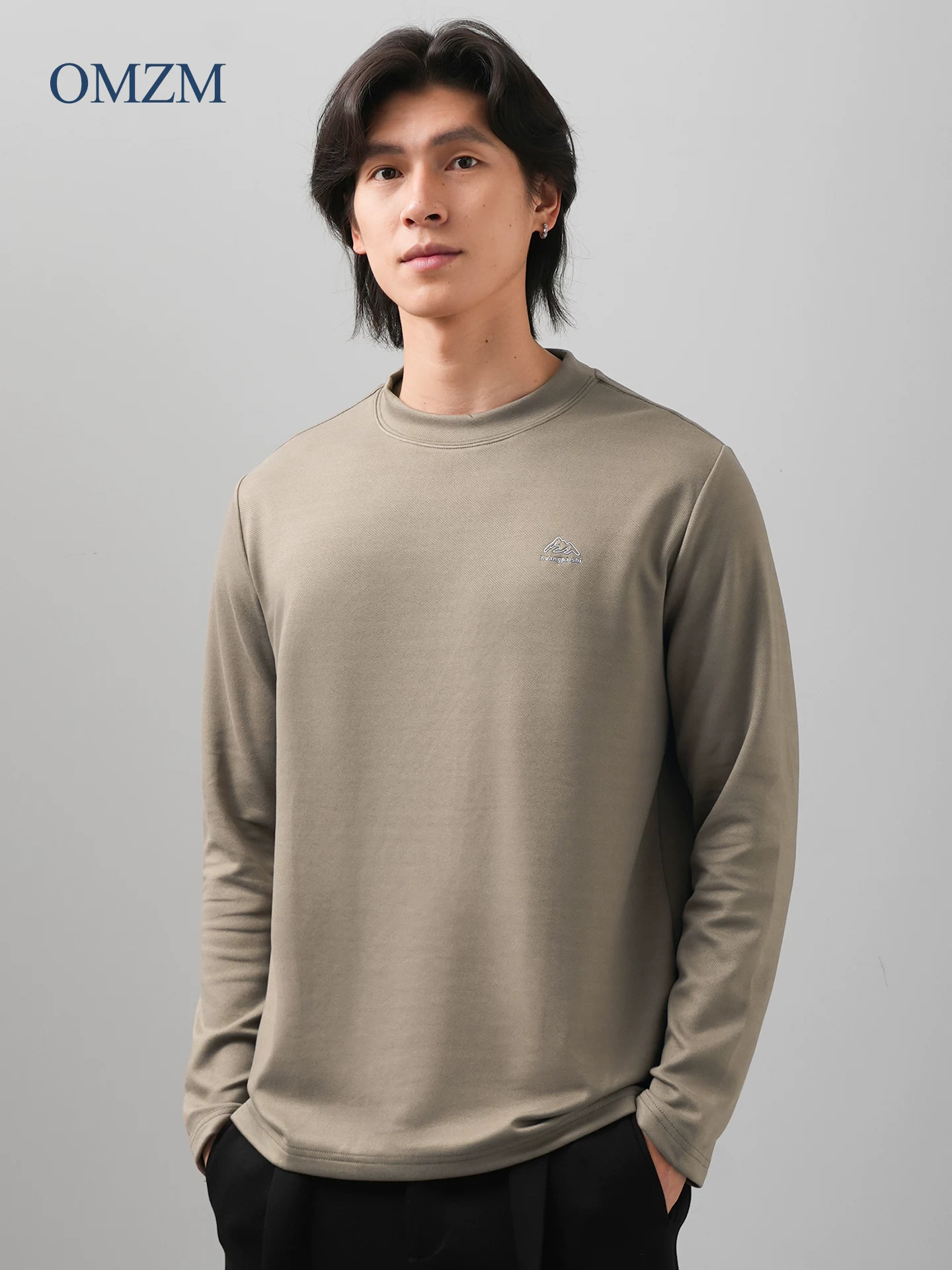 Áo sơ mi lớp nhiệt OMZM dành cho nam, lông cừu hai mặt mùa thu đông, lớp bên trong ấm áp, áo thun dài tay thêu dày kiểu Mỹ.