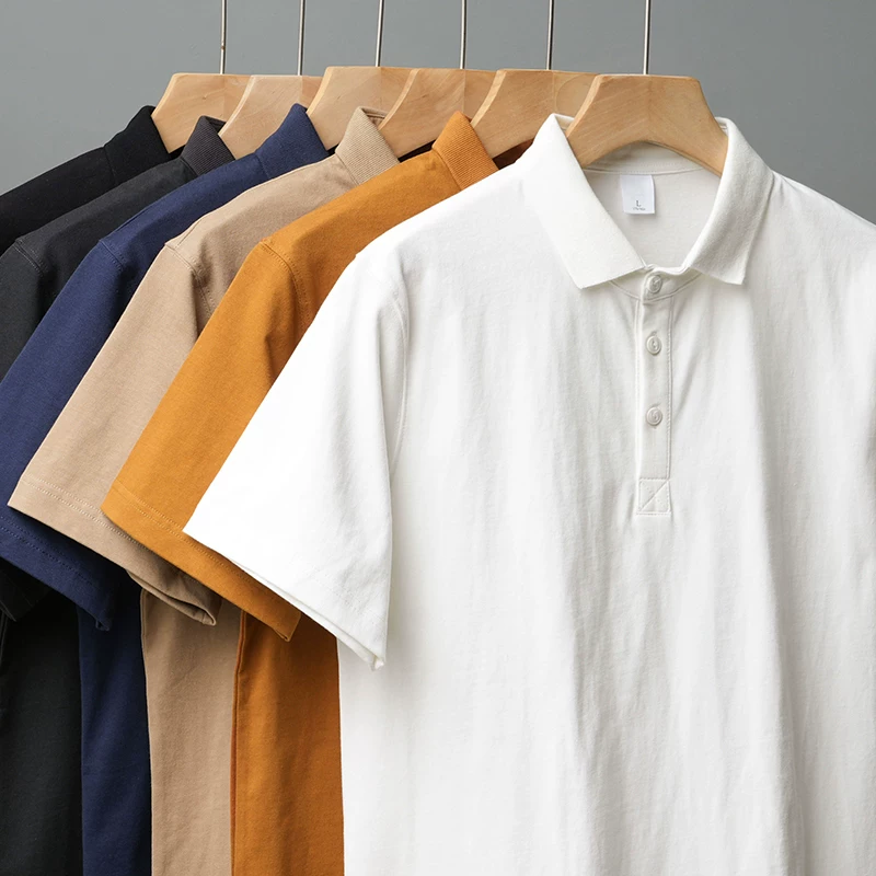 Áo polo nam chất liệu cotton 100%, dày dặn 320G, tay ngắn, mùa hè, kiểu dáng casual, rộng rãi, cổ trụ, màu trơn, nửa tay.