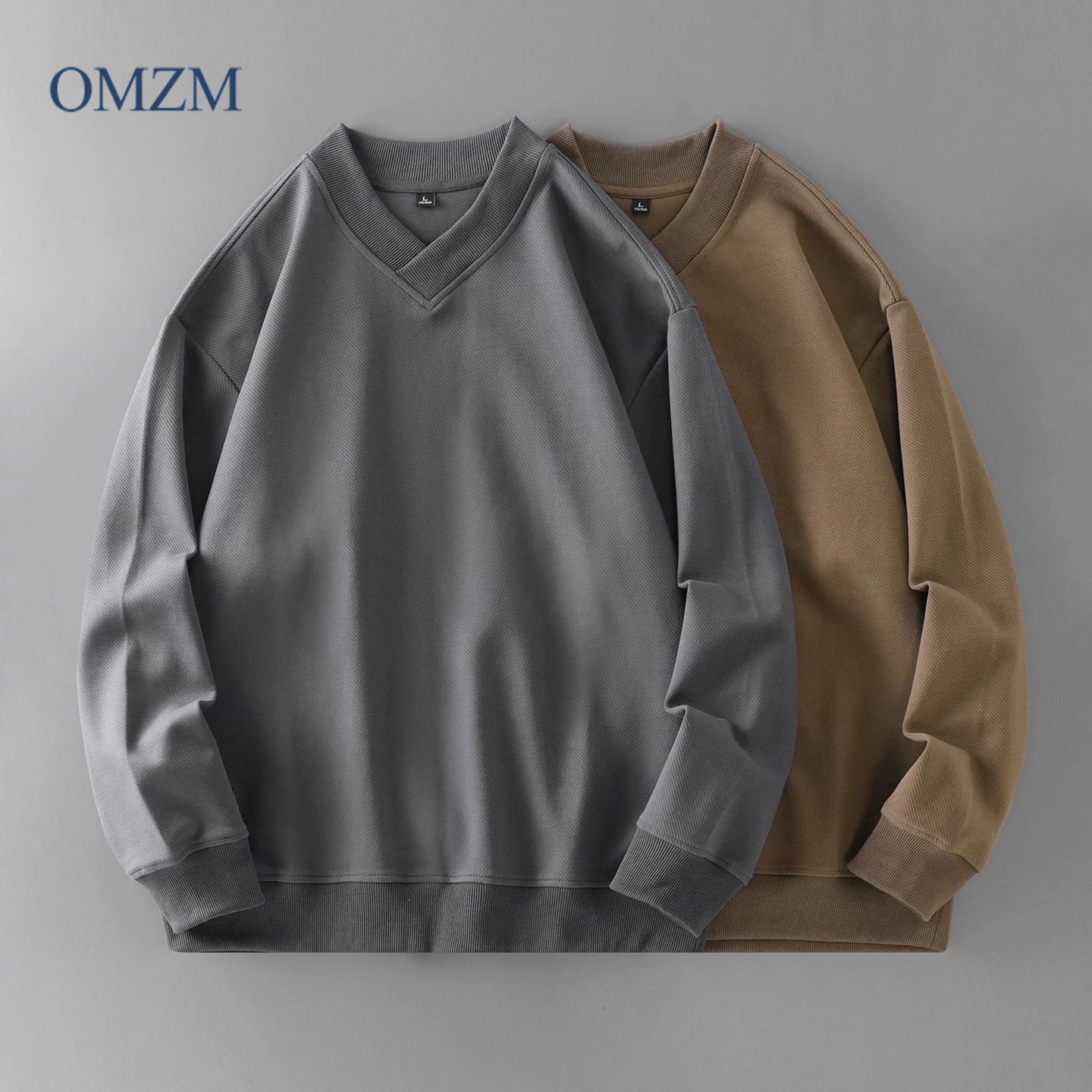 Áo len cổ chữ V hạng nặng OMZM380G dành cho bé trai, áo chui đầu dài tay lệch vai phong cách cổ điển kiểu Mỹ mùa thu