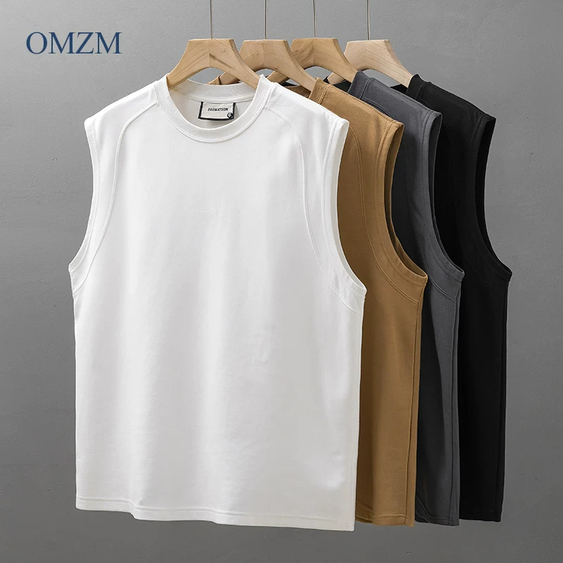Áo vest không tay bằng vải cotton hạng nặng OMZM300G dành cho nam, áo thể thao mùa hè, áo thun không tay rộng rãi