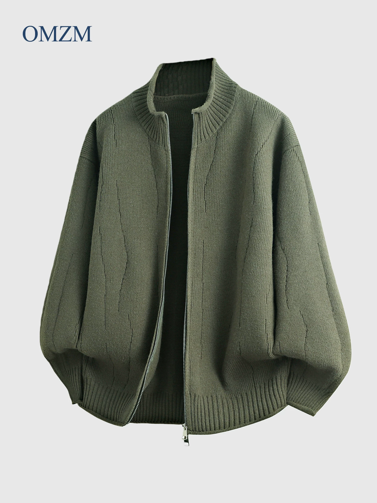 Áo len cardigan cổ đứng OMZM dành cho nam, áo khoác dáng rộng thông thường hợp thời trang mùa đông mới, áo dệt kim có khóa kéo mát mẻ.