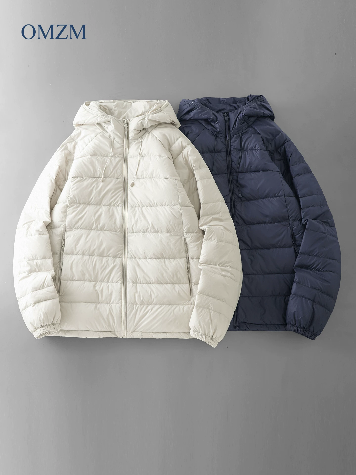 Áo khoác có mũ trùm đầu bằng lông vịt OMZM90 dành cho nam, áo khoác cotton nhẹ ấm áp kiểu dáng rộng rãi mùa đông kiểu Mỹ, áo khoác ấm có gân.