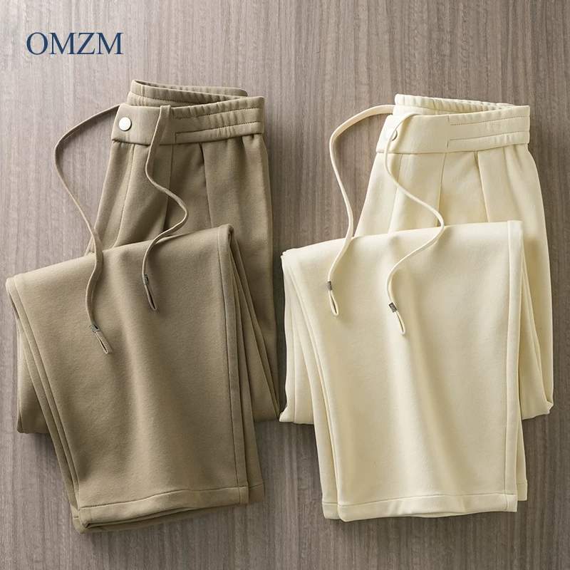 Quần âu nam OMZM460G chất liệu dày dặn, kiểu dáng mới thu đông 2024, quần ống rộng suông, quần thể thao dài chấm đất