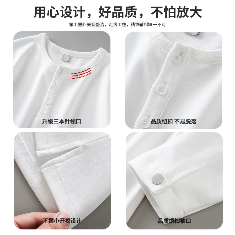 Áo thun nam tay dài cổ henley hạng nặng OMZM270G, áo henley màu trơn mùa xuân, áo thun cơ bản kiểu dáng gọn gàng của Mỹ.
