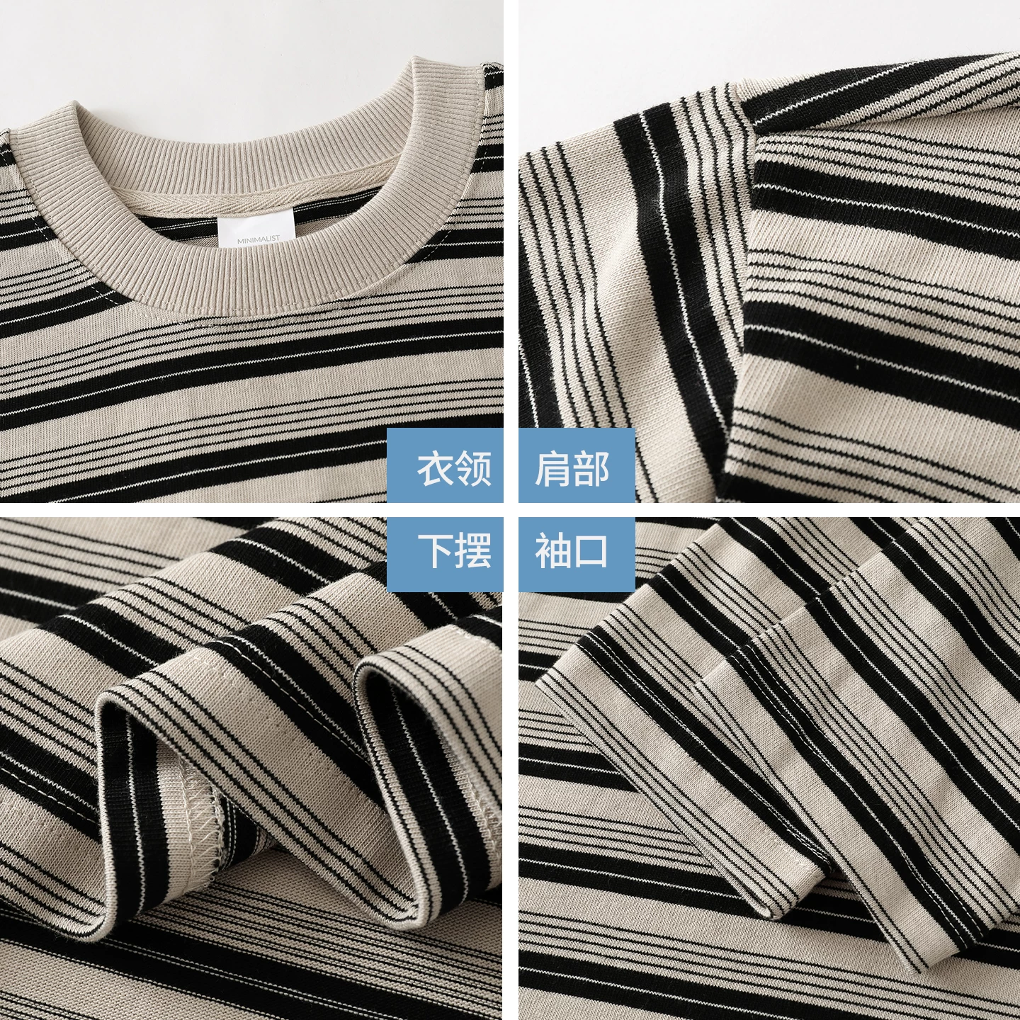 Áo thun dài tay bằng cotton nguyên chất sọc hạng nặng OMZM dành cho nam, áo thun cổ tròn màu phong cách cổ điển Mỹ mùa thu, áo thun cổ tròn