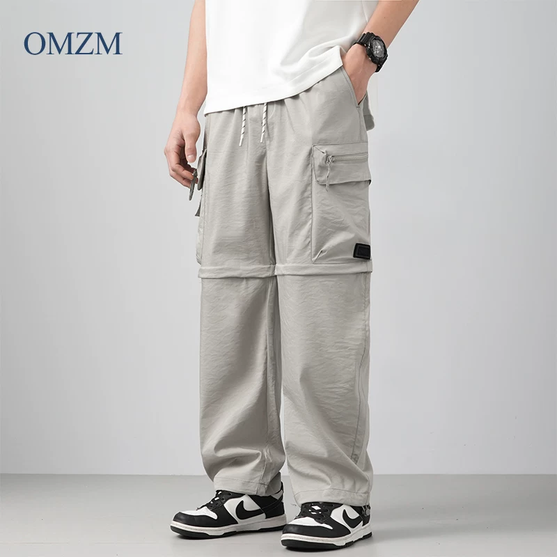 Quần cargo ngoài trời OMZM có thể tháo rời dành cho nam, quần lính dù nhanh khô bằng vải lụa mùa hè, quần short thể thao rộng rãi, thoải mái