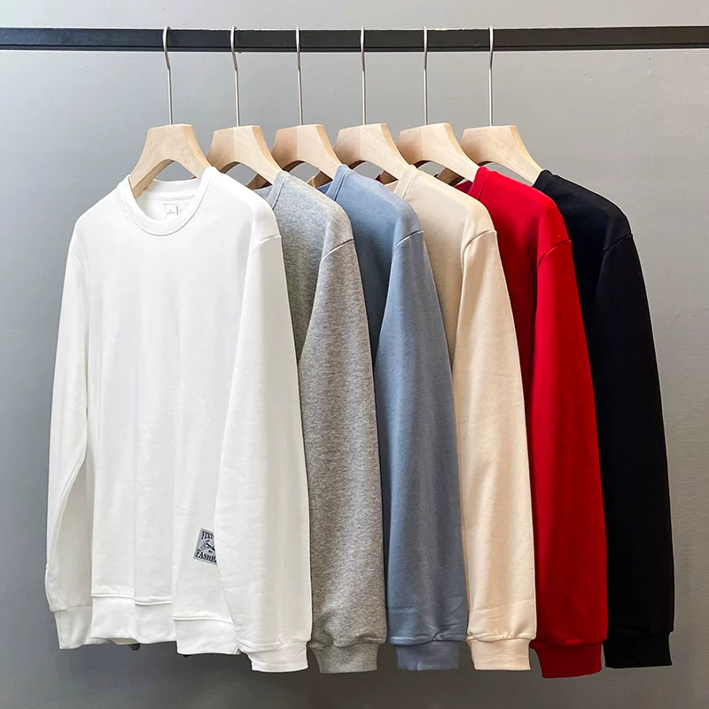 Áo thun nỉ dày dặn kiểu Mỹ 320G dành cho nam, mẫu mới 2023, phong cách đường phố thời thượng, áo khoác cổ tròn rộng rãi, áo lót mùa thu