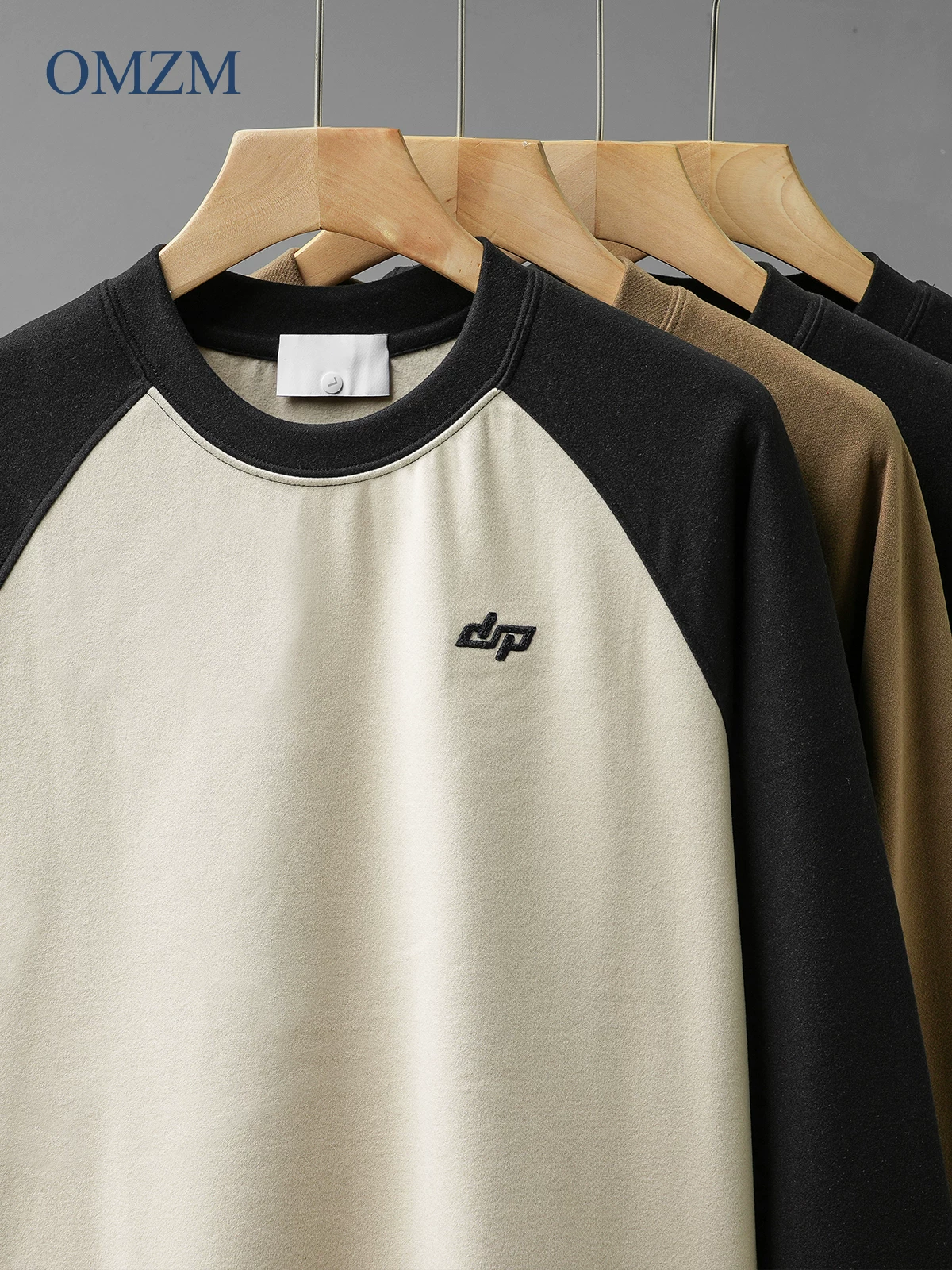 Áo lót giữ nhiệt tay raglan hạng nặng OMZM dành cho nam, mùa thu đông 2025, áo lót giữ ấm, tay dài, áo thun thêu phối màu.