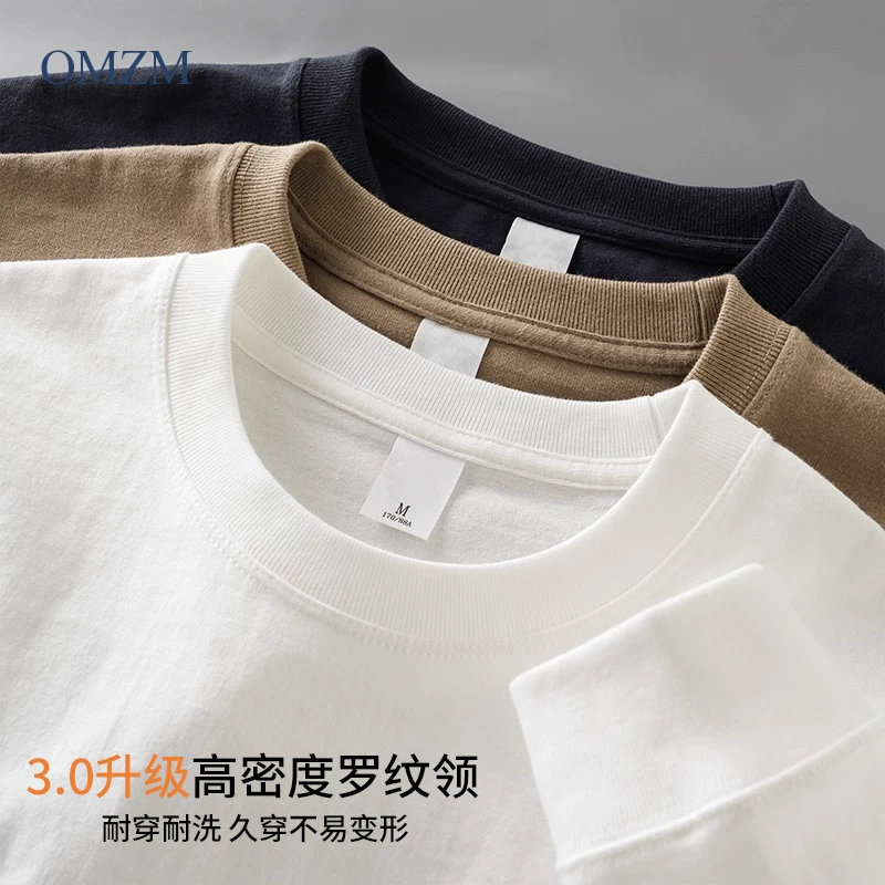 Áo thun dài tay hạng nặng 400G dành cho nam và nữ, áo sơ mi cơ bản màu trắng tinh khiết dành cho mùa thu, áo len cổ tròn cổ nhỏ kiểu Mỹ.