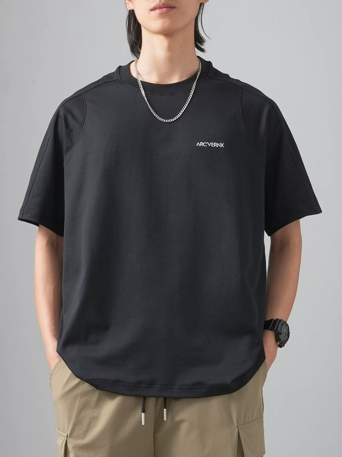 [Mesh Breathable T] Áo thun nam kiểu Mỹ bằng vải lụa băng nhanh khô, tay ngắn, kiểu dáng mùa hè mỏng, thêu chữ trẻ trung nửa tay