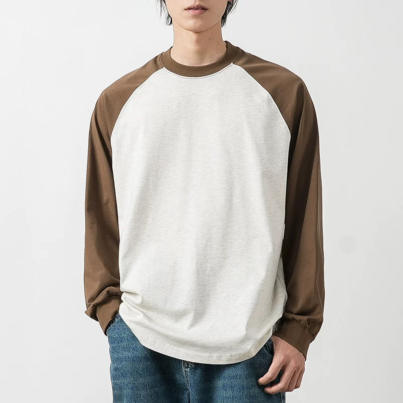 Áo thun nam tay raglan kiểu Mỹ OMZM 260g chất dày, tay dài, mùa thu, dáng rộng, phối màu, kiểu áo sweatshirt, áo lót