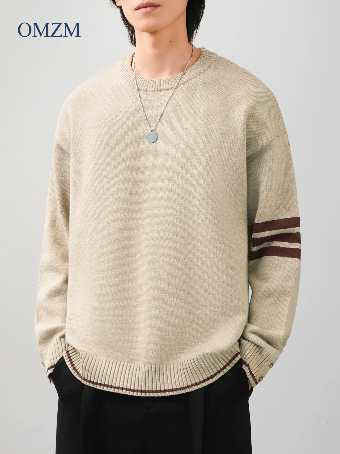 Áo len cổ tròn hạng nặng OMZM720G dành cho nam, lớp lót giữ ấm dày dặn mùa đông, áo len dệt kim cao cấp.