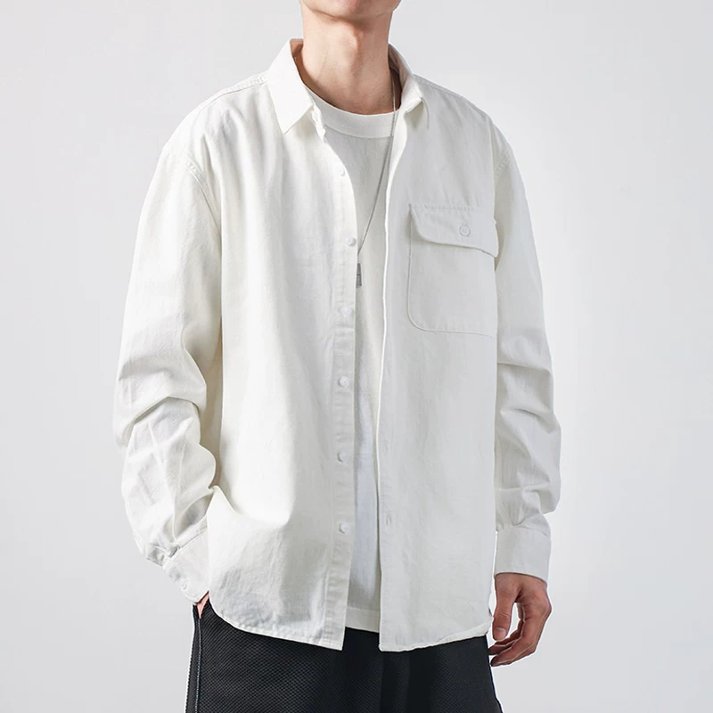 Áo khoác sơ mi công nhân chất liệu cotton nguyên chất hạng nặng 400G kiểu Mỹ dành cho nam, mùa thu 2025, cao cấp, tay dài, màu xanh, kiểu dáng thường ngày