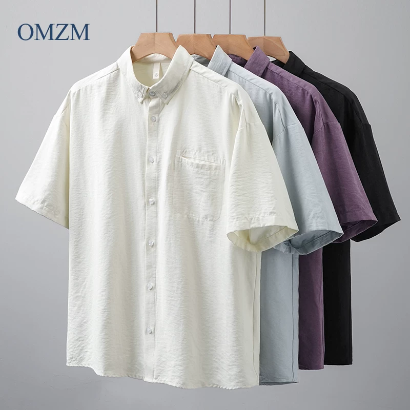 Áo sơ mi ngắn tay kiểu Nhật Bản OMZM dành cho nam và nữ, áo sơ mi công sở rộng rãi nhanh khô ngoài trời mùa hè, phong cách châu Âu trẻ trung