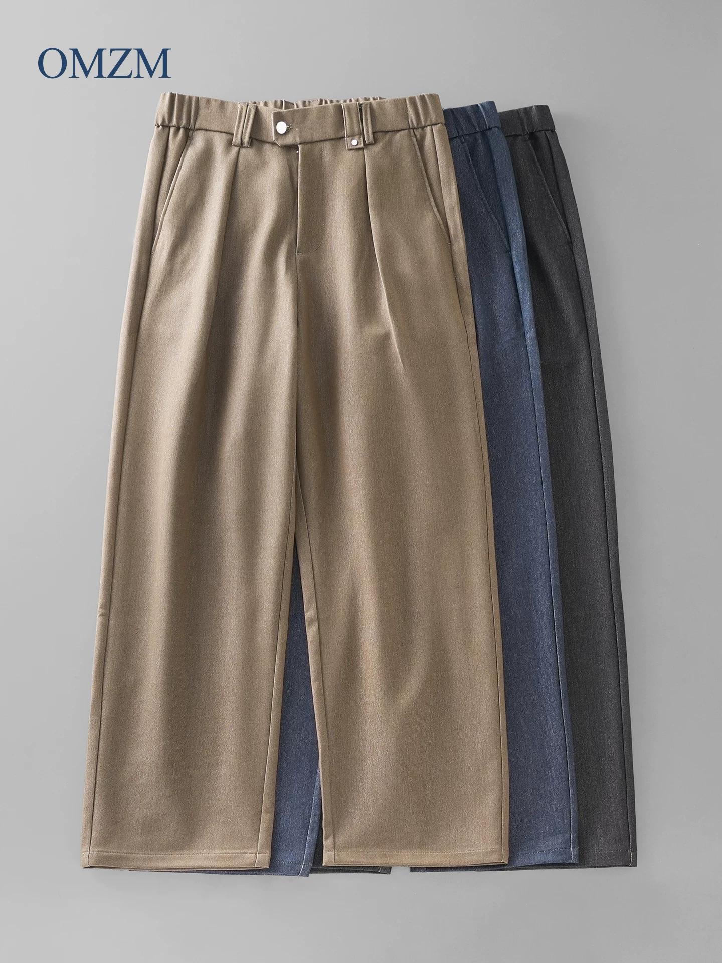 Quần kiểu cổ điển Nhật Bản OMZM dành cho nam, quần âu ống đứng dáng suông mùa thu, quần ống rộng đa năng để đi làm